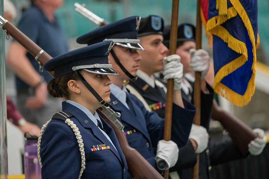 Military students lined up for an event